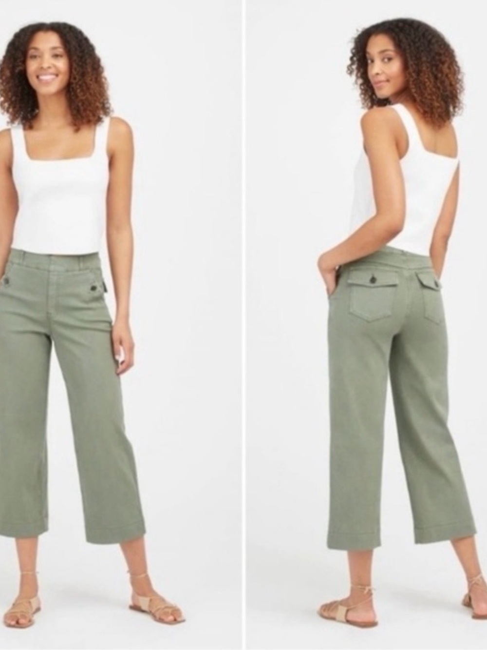 SPANX Stretch Twill Cropped Wide Leg Pants in Soft Sage Green NWOT